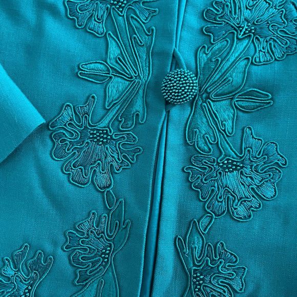 vtg 80s John Meyer of Norwich women's jacket skirt set size green teal 12 rayon - Picture 5 of 13